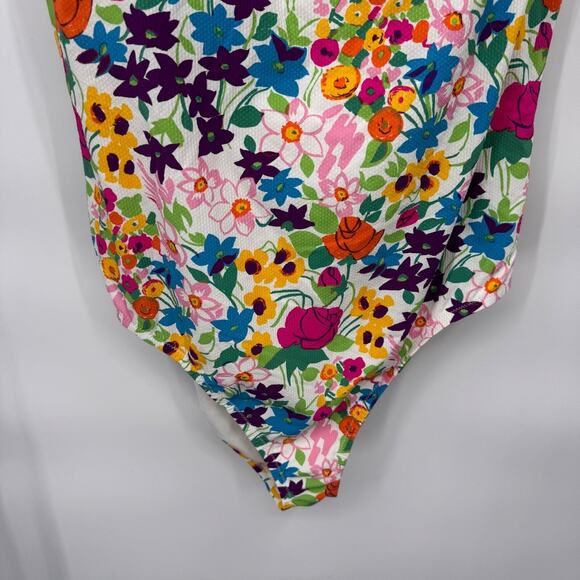 J.Crew Bandeau One-Piece Swim Suit Vibrant Garden Piqué Womens Plus 16 White NEW - Picture 3 of 10
